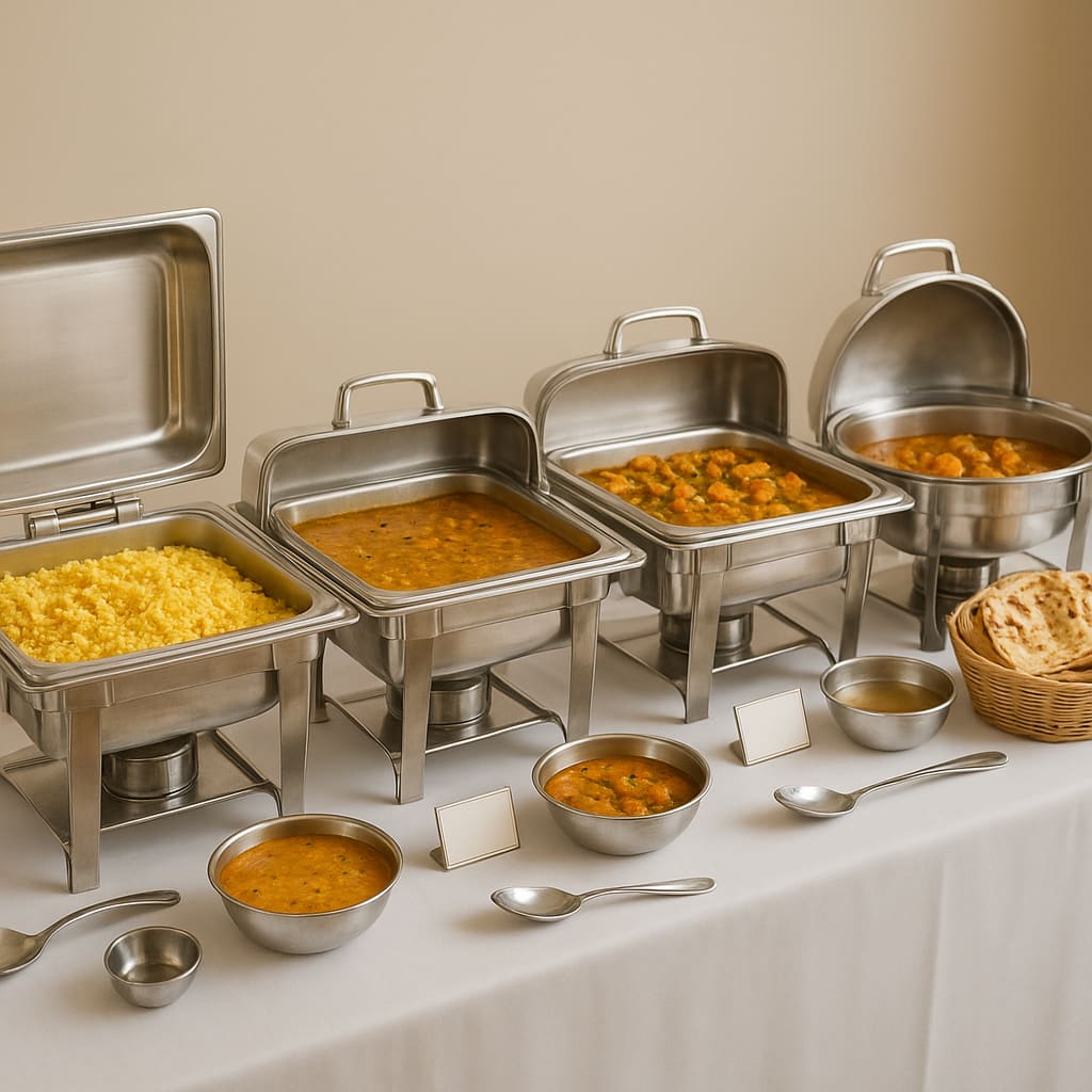 Indisches Catering-Buffet mit Servierbehältern